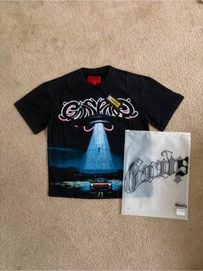 Gods Black Graphic Short-Sleeve Tee with UFO Beam